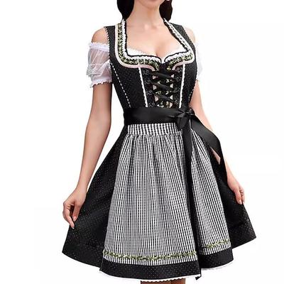 Karneval Oktoberfestbier Kostüm Kleid Dirndl Trachtenkleider Oktoberfest / Bier Bayerisch Wiesn Wiesn Damen Stoff im traditionellen Stil Hemd Kleid Schürze Image