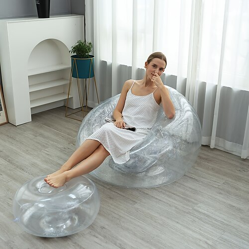 Aufblasbares Sofa mit Pailletten Lazy Sofa Aufblasbares Outdoor-Schlafsofa mit Fußstützenkombination Transparenter Sofastuhl mit Pailletten Geeignet für Camping-Wandern Image