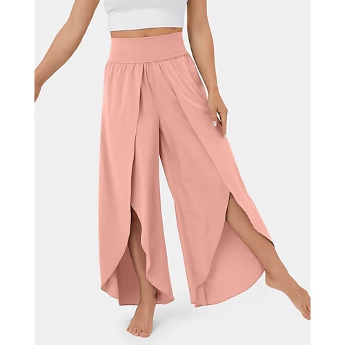 Damen Stoffhosen Hosen Hose Lässig Volle Länge Natürliche Taille Einfach Elastischer Bund Geteilt Bequem Outdoor Ausgehen Karminrot Dunkelrot Waldgrün Hellhimmelblau Sommer Normale Passform Image