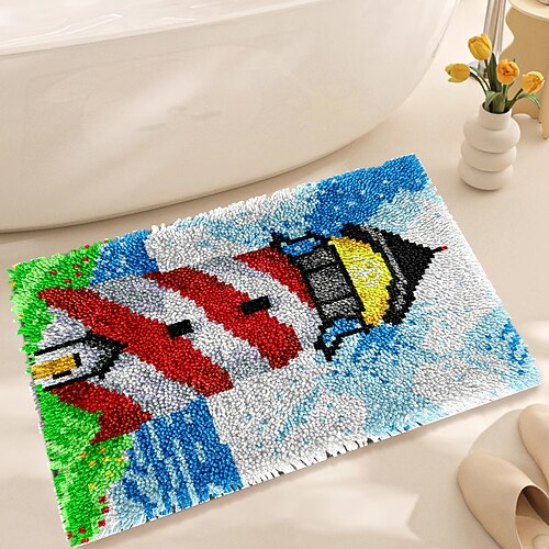 Knüpfhaken-Set, DIY-Bastelset für Badezimmerteppiche, Häkelgarn-Kissen-Set für Anfänger, handgefertigte bedruckte Matten, Stickset für Erwachsene, Muttertagsgeschenke Image