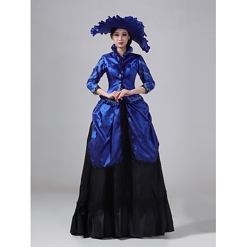 Vintage Rokoko Renaissance Maxi Kleid Normal Ein Hauch Prinzessin Braut Plissiert Gerüscht Prinzessin Rundhals Kostüm Damen Halloween Karneval Maskerade Leistung Party Halloween Erwachsene Ganzjahres Image