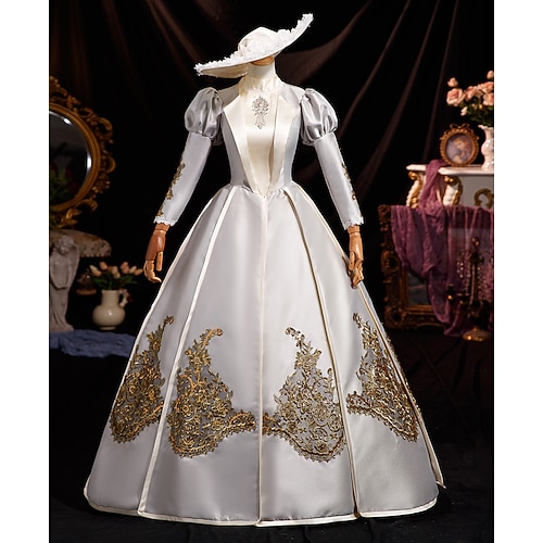 Vintage Rokoko Renaissance Maxi Kleid Normal Ein Hauch Prinzessin Braut Plissiert Gerüscht Prinzessin Rundhals Kostüm Damen Halloween Karneval Maskerade Leistung Party Halloween Erwachsene Ganzjahres Image