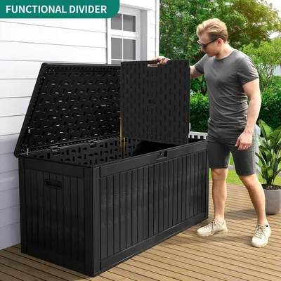 260 Gallon Extra Large Deck Box, Double-Wall Resin Outdoor Storage Box with Flexible Divider