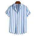 Camicie da uomo estive Camicie a righe Bottoni hawaiani Manica corta Plaid Rosso Top Abbigliamento