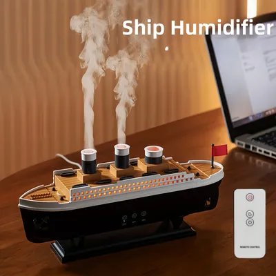 Titanic Ship Model Air Humidifier Remote Control Home 250ml Essential Oil Jellyfish Smoke Ring Spray