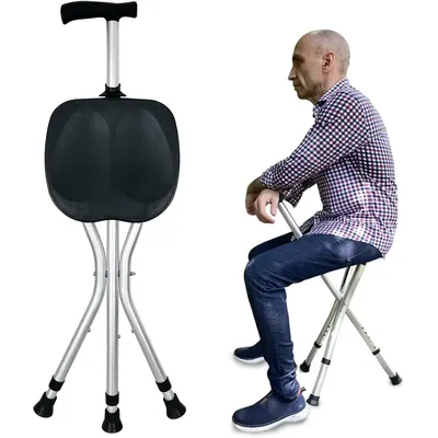 Portable Adjustable Folding Walking Cane with Seat Allows Durability While Walking and Convenience