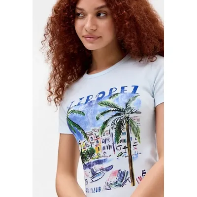 UO St. Tropez Baby T-Shirt - Light Blue L at Urban Outfitters