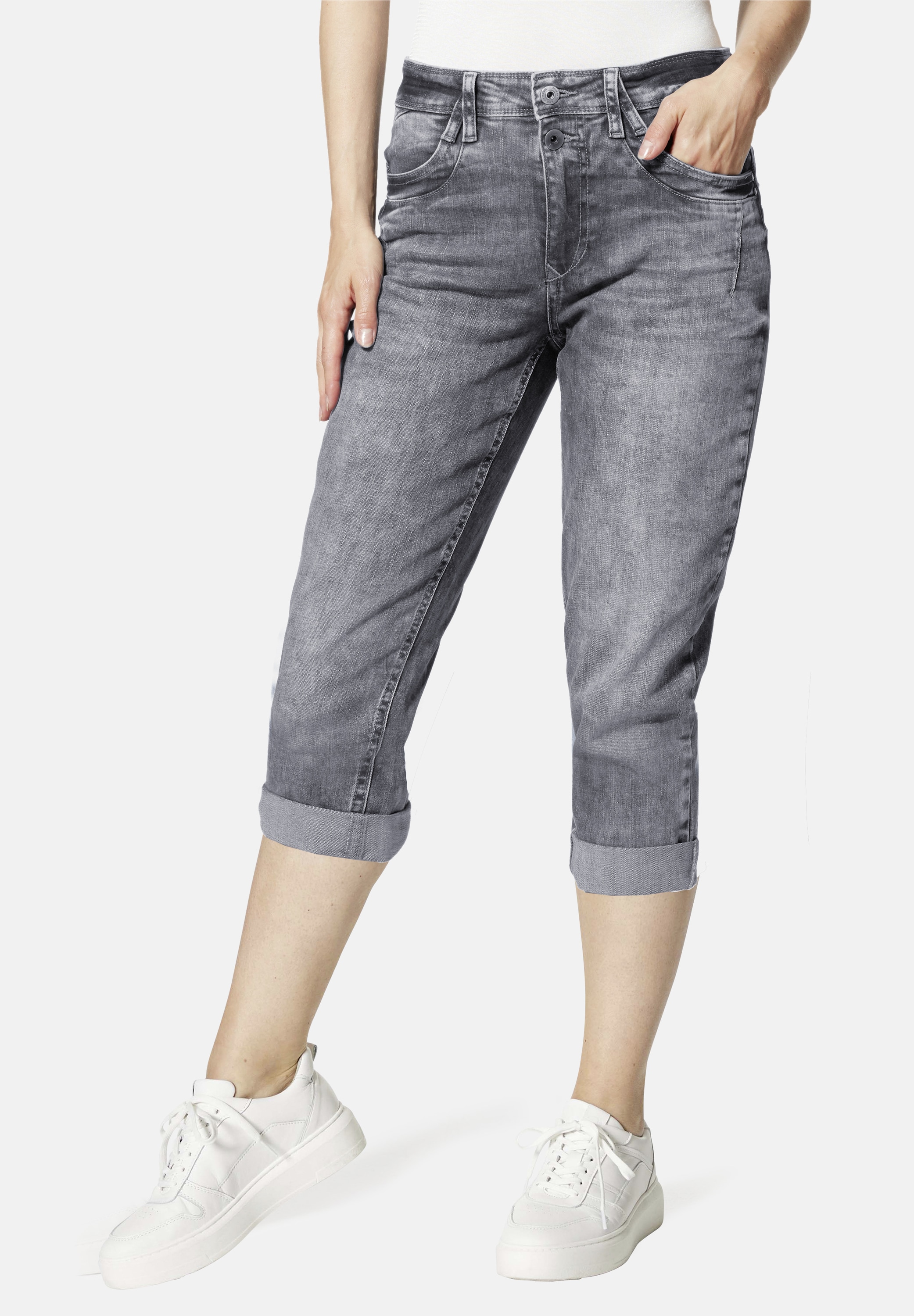 7/8-Jeans STOOKER WOMEN "LIMA Boyfriend Fit Capri", Damen, Gr. 36, Länge 21, grau (heavy light grau), Twill, 97% Baumwolle, 3% Elasthan, lässig geschnitten 7/8-Länge, Jeans, Boyfriend Fit Casual Twill Capri Hose für Damen