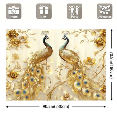 TEMU 1pc Elegant Golden Banner - Polyester, Vintage Style, No Electricity Required - In 39x59in, 51x59in, 70.8x90.5in - Luxurious Home & Party Decoration With Vibrant , Decor Image