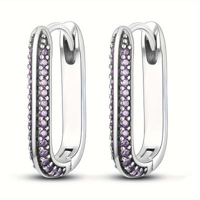 TEMU 925 Silver Hypoallergenic High Quality Purple U-shaped Women's Hoop Earrings Image