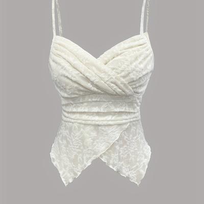 TEMU Women's Floral Lace Strapless Tank Top - Elegant White With Intricate Lace Detail, Summer And Wear, Top|floral Pattern Top|lace Trim Top Image