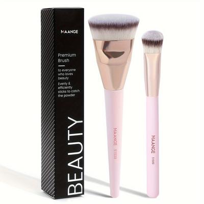 TEMU 2pcs Face Brush, Foundation Brush, Blush Brush, Concealer Brush, Triangular Head Concealer Brush, Soft Bristles, Travel Portable, Kabuki Makeup Brush Image