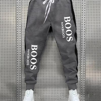 TEMU Lock Men's Drawstring Sports Pants - Lightweight, Geometric Print, Comfortable Polyester, Wear With Pockets, Machine Washable - Stylish Gray Image