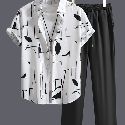 TEMU Men's Casual Short Sleeve And Long Pants Set Image