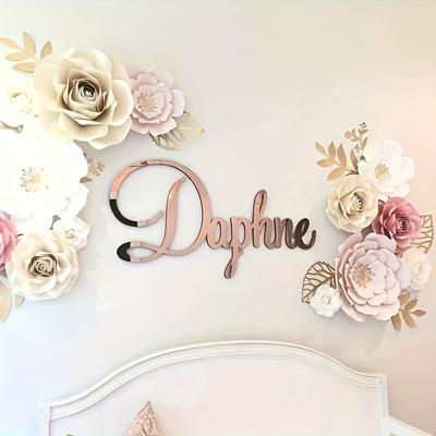 TEMU [2d Flat] Custom Acrylic Name Sign - Elegant Golden , Personalized Wall Decor For Living Room, Nursery, Or Party Decoration, Party Decoration | Custom Name Sign | Acrylic Sign, Name Decor Image