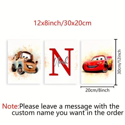 TEMU 3pcs Unframed Personalized Lightning Print, Custom Name Cars Poster For Boys Room, Watercolor Vehicle Painting Wall Picture, Cars Gift For Boy's Birthday Image