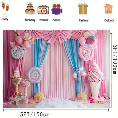 TEMU 1pc Candy Lollipop Background Decoration Background Banner Suitable For Princess Birthday Party Background Decoration Photo Booth Photography Background Props Image
