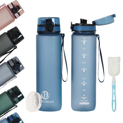 TEMU 1pc 1000ml Bybeean Gradient Color Insulated Water Bottle - Bpa-free, Leak-proof With Time Marker, Tea Infuser & Cleaning Brush, Ideal For Gym, Hiking, Camping & Outdoor Activities Image