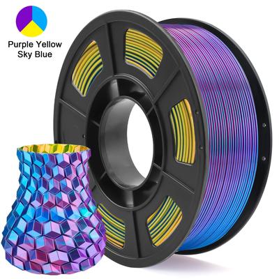 TEMU 3-color Pla 3d Printer Filament - Purple, Sky Blue & Yellow, 1.75mm ±0.03mm Diameter, Low Shrink & Bubble-free, High-quality Material For Fdm/fff 3d Printers & Pens, 250g (0.55lbs) Image