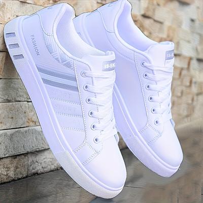 TEMU Men' Lace-up Sneakers With Stripes - Casual & Sporty, Breathable, Comfortable, Non-slip Sole, Use, Casual Footwear | | Comfortable Footwear Image