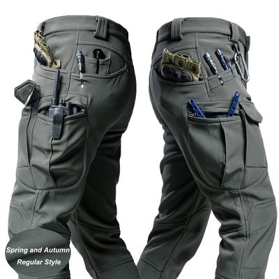 TEMU Men's Outdoor Cargo Pants - 93% Polyester 7% Spandex Stretch, Multiple Utility Pockets With Elastic Closures, Machine Washable Hiking & Casual Pants For Spring/fall (regular Fit), Hiking Pants Image