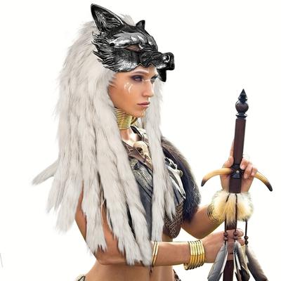TEMU L'vow Funky Half Face Wolf Mask - Fur Fox Costume Accessory For Halloween, Cosplay, Masquerade, Theme Parties - Durable Polyester, Ideal For Christmas & Mardi Gras Day Image