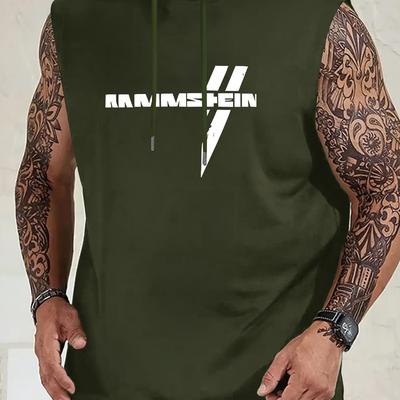 TEMU Men's Sporty Sleeveless Hooded Tank Top With Graphic Print - Maroon Summer Workout Shirt For Gym, & Casual Wear - Breathable Regular Fit, Gym Shirts Image