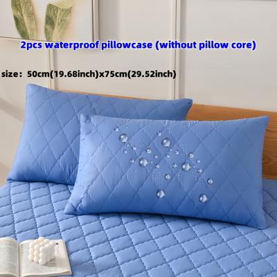 TEMU 2pcs Waterproof Pillowcase (without Pillow Core) Soft And Comfortable, Machine Washable Waterproof Pillowcase Suitable For Bedrooms, Hotels, Dormitories Image
