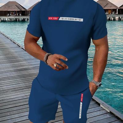 TEMU Casual Sports Suit Breathable Outdoor Casual Men's T-shirt And Five-pants Set Summer 3d Printing Set For Adult Men Image