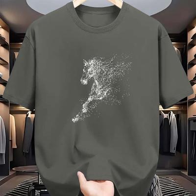 TEMU Men's Fashion Short Sleeve Horse Print Pattern T-shirt, Casual T-shirt For In Summer, Trendy , Comfortable And Fitting, Suitable For Outdoor Activities In Summer, Colors Image