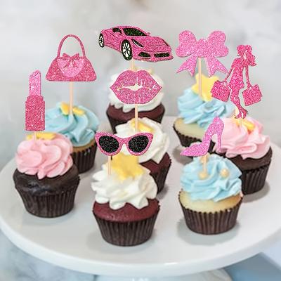 TEMU 16pcs Princess Cupcake Toppers Glitter Cupcake Picks Handbag Glasses Bow Lipstick Toe High Heel Cake Decorations For Wedding Bridal Shower Baby Shower Birthday Party Supplies Image