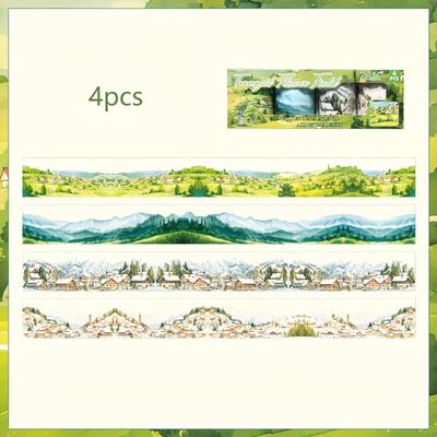 TEMU 4 Rolls/box 50/80mm*2m/roll Romantic Vintage Musical Life Series Cartoon Landscape Tape Pet High Quality Natural Scenery Adhesive Tape For Scrapbooking And Diy Collage Decoration Image
