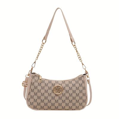 "TEMU Stylish Women's Crossbody Bag - Chic Shoulder Purse With Adjustable Strap, Black Checkered Design & Golden-tone "m" Emblem, Lightweight & Elegant For Everyday Use, Purse Crossbody" Image