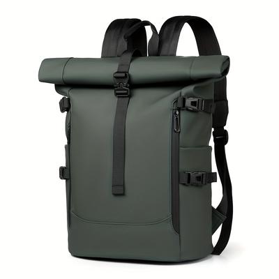 TEMU European Airline Approved Laptop Backpack - 45x30x18cm, Nylon & Pu Leather Travel Bag With Multiple Compartments, Adjustable Shoulder Straps & Zipper Closure, Grey/green/black Image