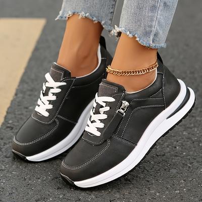 TEMU A Pair Of Women' Sports Shoes - Low-top Casual Shoes Suitable For All , With Slip-resistant And Waterproof Soles, Round Toe Lace-, Ultra- Upper, Fabric Lining And Insole, And Pu Sole. Image