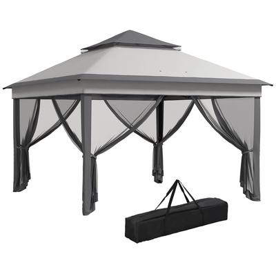 TEMU Outsunny Folding Tent 3x3x2, 7 M Garden Gazebo With Double Roof Adjustable Height 4 Mosquito Nets Uv30+ Protection Waterproof And Gazebo Bag For Outdoor Parties Camping Image