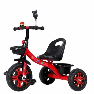 TEMU Sturdy Red 's Tricycle - Stainless Steel Pedal Bike With Helmet, Outdoor Play & Exercise, Supports Up To 110lbs Image
