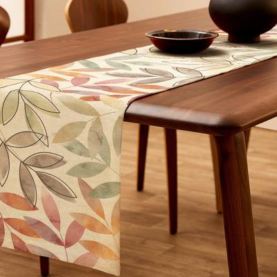 TEMU 1pc Modern Minimalist Leaf Pattern Table Runner - Earthy Tones With Accents, Durable Polyester Fabric For Parties, Weddings, Kitchen & Dining Room Decor, Table Top Decor, Easycare Fabric Image