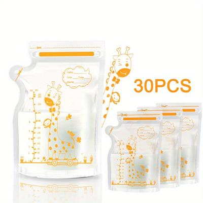 TEMU 30/60/100pcs 250ml Long Neck Breast Milk Storage Bags, Spout Style Freshness Preservation Bag With , Suitable For Refrigerated And Breast Milk Image