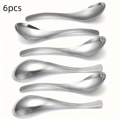 TEMU 6 High-quality Stainless Steel Soup Spoons, Classic And , Dishwasher Safe Cleaning, Dinner Spoon, Kitchen Supplies Image