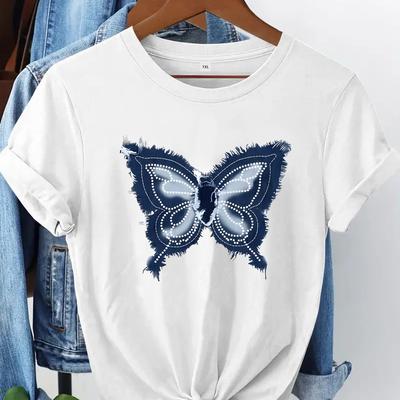 TEMU Women's Plus Size Black Print T-shirt - Casual Summer Top With Short Sleeves And Round Neck, Polyester Knit Fabric, Lightweight & Breathable, Casual Wear| Print Top|lightweight Top Image