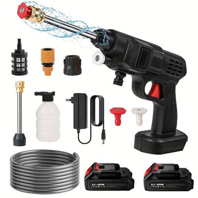 TEMU Cordless High-pressure Car Wash Water Gun 21v Dual Batteries 80 Minutes Range, 20bar Pressure +5l/min , With Foam Jug/ 5 Meters Of Water Hose, And Watering Flowers Cleaning Machine Image