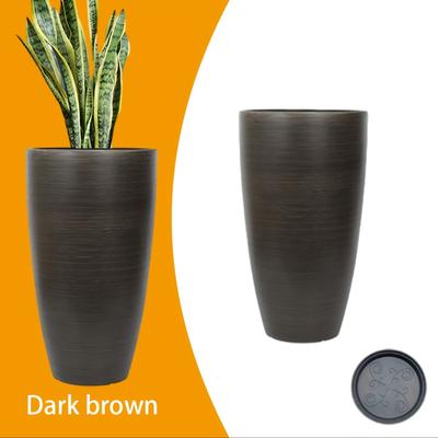 TEMU 21-inch Large Tall Plant Pot | Lightweight Resin, Weather & Sun Resistant | With Drainage Hole + Sturdy Base | Textured Surface Design For Patio, Balcony, Outdoor Greenery Planting Image