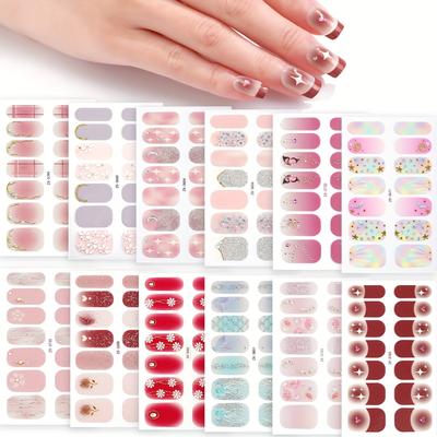 TEMU 12 Sheets 3d Nail Polish Strips, Spring And Summer Flower Star Moon Starfish Shells Full Nail Wrap Set With 1 Nail File, , Lamp Required, Nail Art Sticker Travel Kit For Women And Image