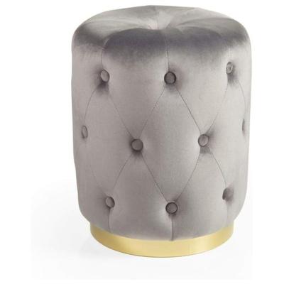 TEMU Baroni Home Tufted Cylinder Pouf Blue| Grey Velvet With 36x36x47 Cm , Elegant And Comfortable Footrest, Padded Stool For Living Room, Bedroom, Entrance, , Study Image