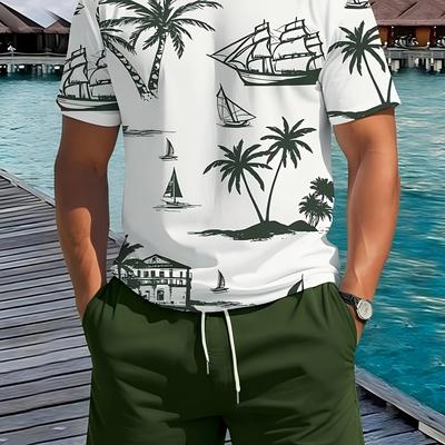 TEMU Men's Trendy Short Sleeve T-shirt And Shorts Casual Set Image