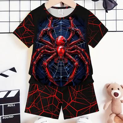 TEMU 2pcs Set Of Men's Outdoor Clothing, Hand-cut, 3d Spider Print. Outdoor Casual Suit, A Must-have Product For Image