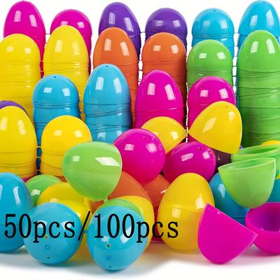 TEMU 50pcs/100pcs Vivid Easter Eggs. Colorful Plastic Eggshell Blocks, Fillings, Party Gifts, Basket Filling, Gifts, And Decorations For Easter Hunting( Send Colors) Image