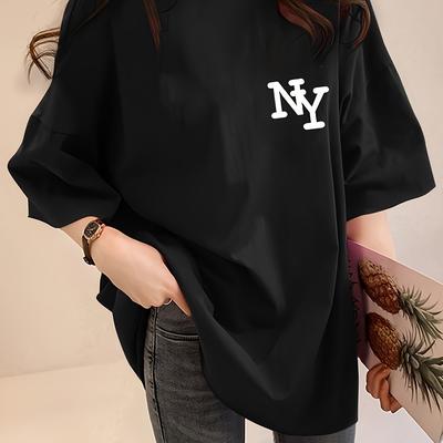 TEMU Letter Print T-shirts, Summer Outfits, Trendy Short-sleeve Tops, Loose And Casual. Image