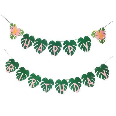 TEMU 1st Hawaii Party Happy Birthday Flag Pulling Felt Happy Birthday Flower Pulling Party Banner, Flag Pulling Suitable For Tropical Hawaii Party Palm Leaf Decoration Activities And Party Supplies Image
